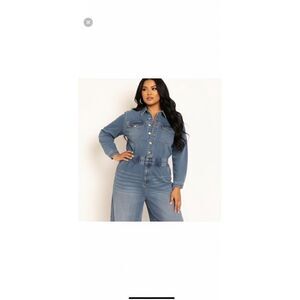 Eloquii blue Denim wide leg Jumpsuit Size 22